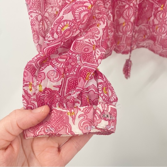 Anthropologie Let Me Be Pink Sheer Puff Sleeve Peasant Blouse Small - Picture 3 of 6